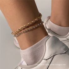 European and American Gold and Silver Multi-Layer Diamond-Studded Twist Chain Set Fashion Jewellery Anklet Bracelet for Women